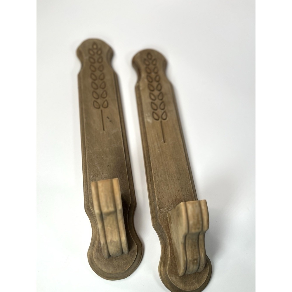 VTG Wooden Wall Candle Holders Set of 2 Wheat Carved Rustic Farmhouse Sconces
